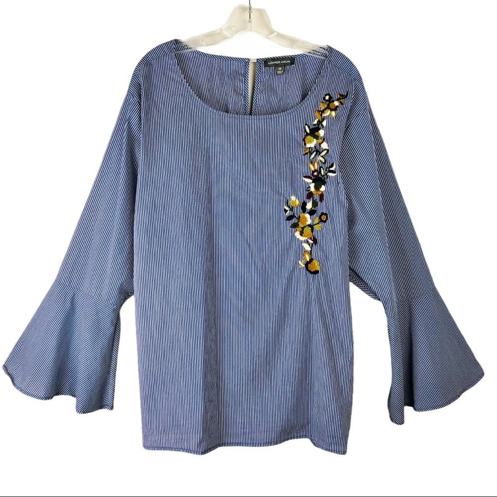 Alexander Jordan blue white striped boho embroidered floral tunic 3X